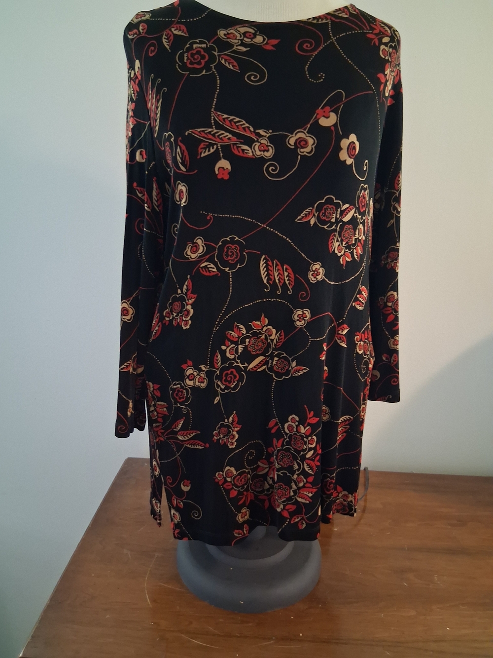 Jennifer Moore Black Floral Long-Sleeve Tunic